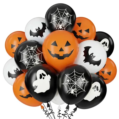 Halloween-Ballons 35 Stück, Orange Schwarz Weiß, Latex