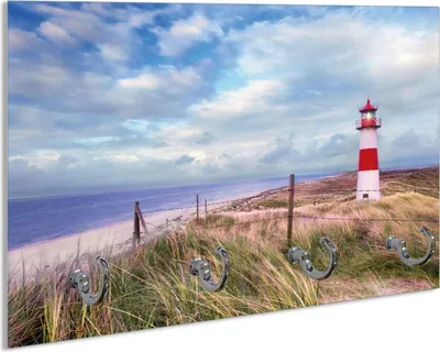 Produktbild von Wallario Schlüsselbrett aus Glas, Motiv: Leuchtturm am Strand von Sylt, 30 x 20 cm mit 4 Haken