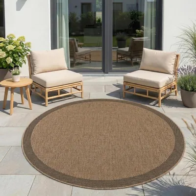 Image de Ayyildiz | Tapis d'extérieur Timber - 120 cm - Beige - Résistant aux intempéries - Écologique et pratique
