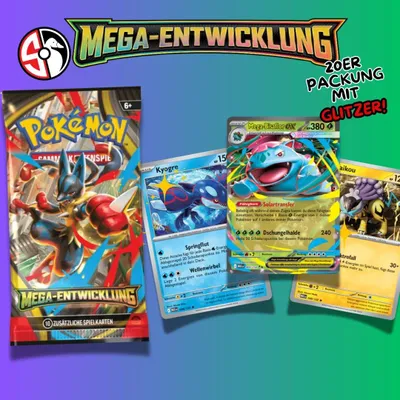 Produktbild von POKÉMON KARTEN MEGA-ENTWICKLUNG 20 STÜCK | GLITZER, DEUTSCH, BOOSTERFRISCH sammelkarten