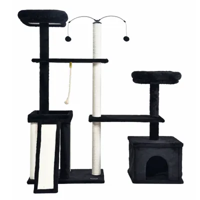 Image de HOME DELUXE - Arbre à chat JAX - Couleur : noir, dimensions : 136 x 124 x 40 cm, matériau : polyester, sisal, structure : MDF I Arbre à chat Poteau à griffer