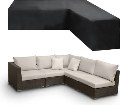 Produktbild von Outdoor wasserdicht atmungsaktiv 210D Oxford Polyester Schutzhülle für V-förmig Gartenmöbel Sofabezug, (V-förmig，215*215*87cm，Schwarz)