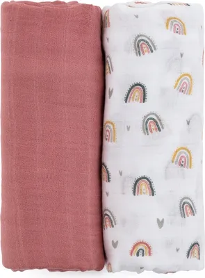 Produktbild von PETITE&MARS Bambus-Musselin-Tücher 2 Stück, Grautöne, 120x120 cm (Rose Rainbow)