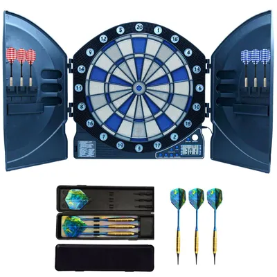 Produktbild von Best Sporting Dart Set Cambridge Xtra mit 12 Dartpfeilen & 24 Ersatzspitzen I Dartscheibe elektronisch im hochwertigen Set I elektronische Dartscheibe mit LED-Anzeigen I Dartboard Kabinet