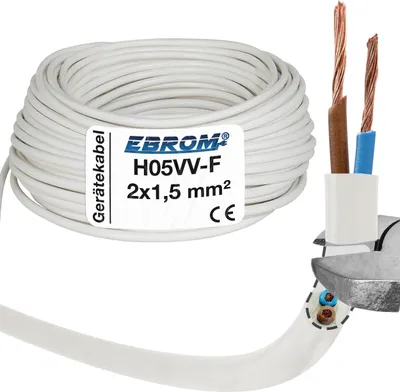 Produktbild von EBROM - 20 Meter Kunststoff Schlauchleitung rund LED Kabel Leitung Gerätekabel H05VV-F 2x1,5 mm2  - Farbe: WEIß