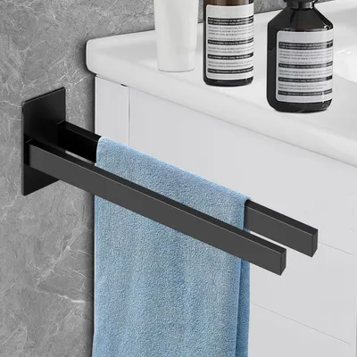 Immagine prodotto di Portasciugamani senza foratura, a due bracci, 39 cm, nero, acciaio inossidabile