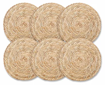 6er-Set runde Platzsets aus Schilf, handgeflochten, 25 cm