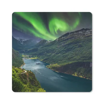 Produktbild von MuchoWow® Mauspad Mousepad Nordlichter - Berg - Boot - Norwegen 20x20 cm - Mousepads - Maus Mat - Pad - Mausunterlage - Desk Mat - Bureauartikeln
