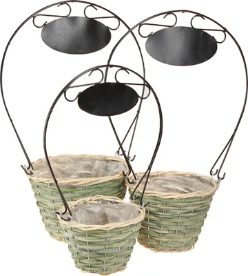 Produktbild von Blumenkorb 3er-Set Metall Henkel und Schild Deko Ø23/20/17cm