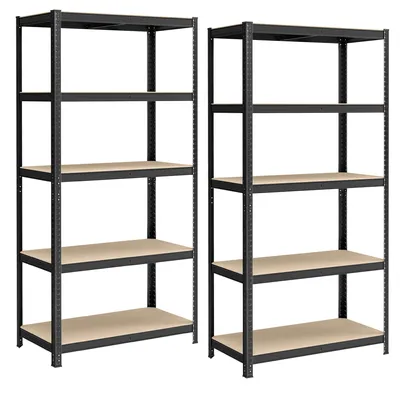 Produktbild von SONGMICS 2er Set, Lagerregal, Schwerlastregal, Kellerregal, 200 x 100 x 50 cm, bis 600 kg belastbar, 5 verstellbare Ablagen, Regal aus Metall, Steckregal, Werkstattregal, schwarz GLR050B02