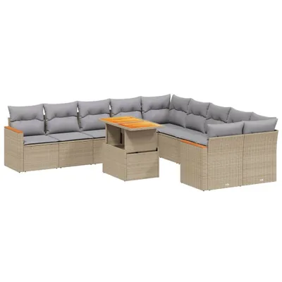 Produktbild von 11-tlg. Garten-Sofagarnitur mit Kissen Beige Poly Rattan