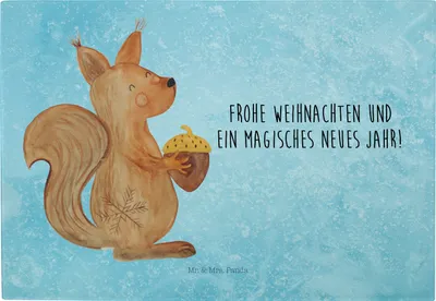 Produktbild von Mr. & Mrs. Panda Servierplatte Eichhörnchen Weihnachtszeit - Eisblau - Geschenk, Vogel, Frühstücksbrett, Brotzeitplatte, Schneidebrett, Weihnachtsgruß, Weihnachten, Glas