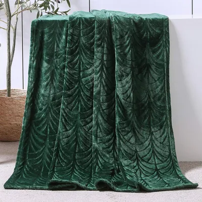 Produktbild von Kuscheldecke Decke mit Blätter Muster, Warme Sofadecke Fleecedecke, Weiche und Flauschige Flanell-Decke Wohndecke, 150x200 cm Dunkelgrün