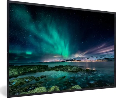 Produktbild von MuchoWow® MuchoWow® Gerahmtes Poster Nordlichter - See - Norwegen 90x60 cm - Poster mit zchwarzem Bilderrahmen - Fotorahmen - Foto-Plakat