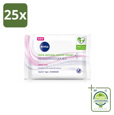 Imagen del producto de 25 toallitas limpiadoras suaves NIVEA para piel seca y sensible - Paquete grande - 25 unidades