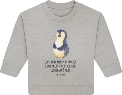 Produktbild von Mr. & Mrs. Panda Organic Baby Pullover Pinguin Diät 6. - 12. Monat - Heather Grey - Geschenk, Abnehmen, Gewicht, glücklich, Motivation, Bierbauch, Bullover