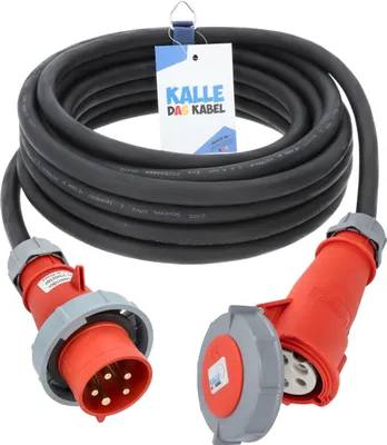 Produktbild von KALLE DAS KABEL CEE Verlängerungskabel 5G 4,0 mm² 50 Meter mit Phasenwender 400V 32A AQUASAFE IP67 druckwasserdicht Starkstrom Kraftstromkabel Stromkabel Starkstromverlängerung