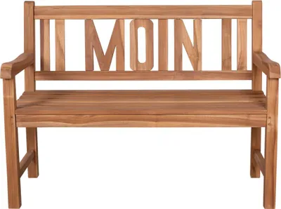 Produktbild von deVries "WOODIE" MOIN Gartenbank aus Teakholz mit Rückenlehne Gravur 120x60x89 cm