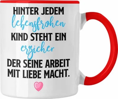 Produktbild von Trendation - Erzieher Tasse Geschenk Abschiedsgeschenk zum Abschied Lustig Geschenke Kaffeetasse Kindergarten Erzieher Mit Herz (Rot)