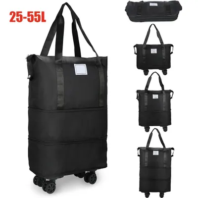 Produktbild von Faltbare Einkaufswagentasche mit Raedern Zusammenklappbarer Einkaufswagen Wiederverwendbare faltbare Einkaufstaschen Reisetasche Wasserdicht, Schwarz