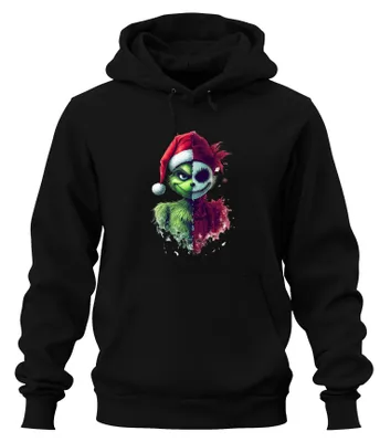 Produktbild von Grinch Jack Skellington Mashup Santa Hut Weihnachten Hoodie Kapuzenpullover, Schwarz, M