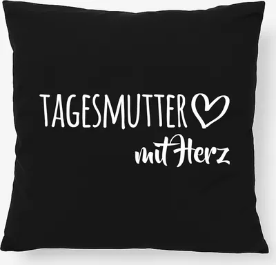 Produktbild von Huuraa Kissen Tagesmutter mit Herz 40x40cm mit Füllung Black Baumwolle Dekokissen Geschenkidee
