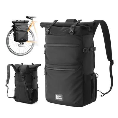 Image de Sac de vélo ROCKBROS 3 en 1 pour porte-bagages - Sac de porte-bagages multifonctionnel d'une capacité de 11 à 16 litres, sac à dos avec compartiment pour ordinateur portable - Noir