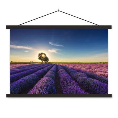 Produktbild von MuchoWow® Textilposter Lavendel - Sonne - Baum - Blumen - Lila 120x80 cm mit schwarzem Rahmen - Wanddeko