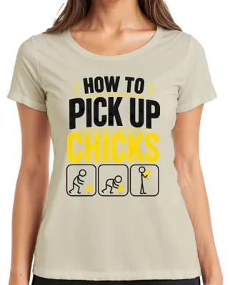 Produktbild von How To Pick Up Chicks Lustig Wortspiel Küken Statement Sarkasmus Damen T-Shirt, Natur, XL