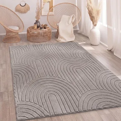 Produktbild von Teppich Wohnzimmer Schlafzimmer Hochflor Weich Waschbar Uni 3D-Optik Modern Taupe Grösse 120 cm Rund