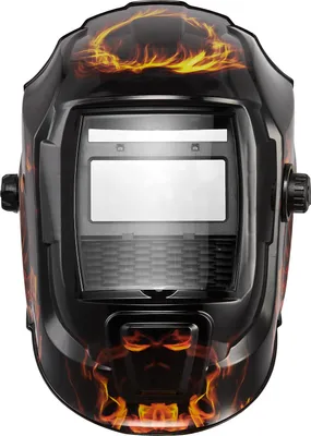 Obrázek produktu pro SucceBuy Automatická svařovací helma s technologií True-Color, zorné pole 93 x 43 mm, solární napájení, vybavena 2 senzory oblouku, DIN 4/9-13 pro svařování TIG, MIG a ARC – řada CRIUS (vzor plamene)