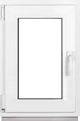 A white PVC window with a handle, shown from the front against a white background.
