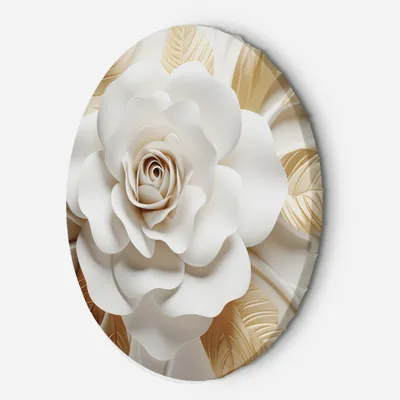 Immagine prodotto di Tela rotonda AI Fiore bianco e dorato 3D 40x40 Feeby Bianco quadro da parete pronto per essere appeso