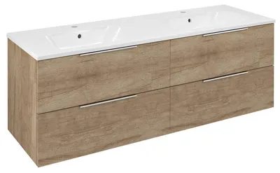Produktbild von CIRASA Waschtischunterschrank mit Doppelwaschtisch 141x54x46cm, Eiche alabama