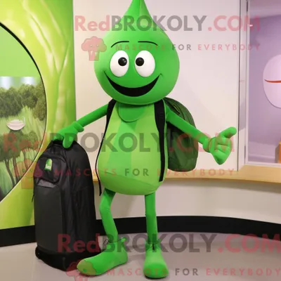 Produktbild von Maskottchen-Charakter REDBROKOLY eines grünen Aglet mit Leggings und Messenger-Taschen