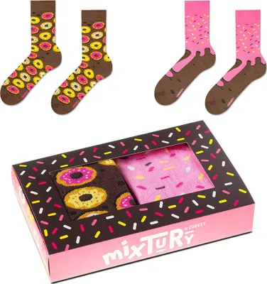 Produktbild von Lustige Lange Socken für Damen 36-40, 2 Paar Bunte Socken mit Donuts und Zuckerguss