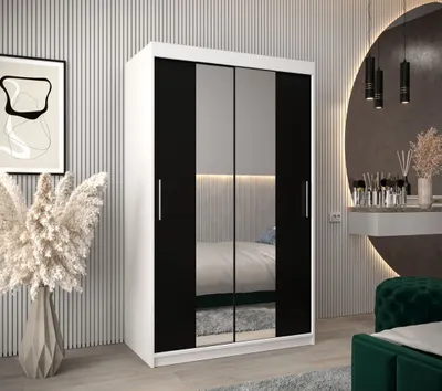 Produktbild von Schwebetürenschrank mit einer Breite von 120 cm TIMEA 1 – Weiß/Schwarz