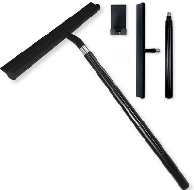 Obrázok produktu pre Silikónová stierka – stierka s výsuvnou tyčou – 26–97 cm – stierka do kúpeľne a sprchy – stierka na prach – na sprchy, zrkadlá, okná, sklá, čistenie skla – čierna