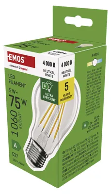 LED žárovka Filament A60 A CLASS/ E27 / 5 W (75 W) / 1 060 lm / neutrální bílá