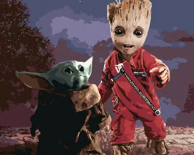 Obrázek produktu pro Zuty - Malování podle čísel - GROOT A BABY YODA, 40x50 cm, vypnuté plátno na rám