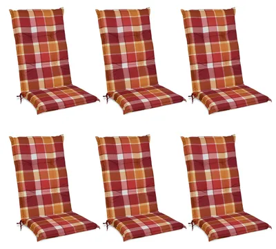 Immagine prodotto di Beautissu Set di 6 cuscini per sedie con schienale alto 120x50 cm Rivestimento rosso a quadri