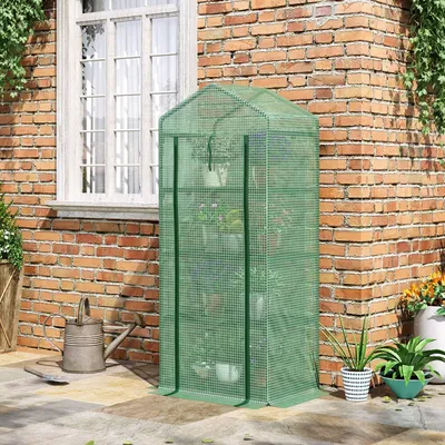 Image de Serre en film plastique avec 4 étagères, mini-serre de culture précoce, film PE 140 g/m², vert foncé | 70 x 50 x 160 cm | capacité de charge : 4 x 15 kg