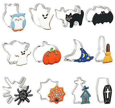 12er-Set Halloween-Ausstechformen aus Edelstahl, 12 Motive