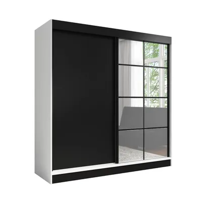Produktbild von Taviro 200 cm Weiß / Schwarz 2, 2-türiger Kleiderschrank mit Spiegel, 3 Schubladen und Kleiderstangen – Funktionalität und Eleganz!