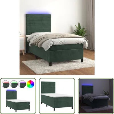 Produktbild von The Living Store Boxspringbett mit Matratze & LED Dunkelgrün 90x200 cm Samt