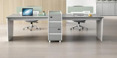 Obrázek produktu pro Šedý psací stůl se zásuvkami, skrytý úložný prostor, 280 x 120 x 105 cm