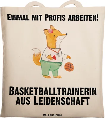 Produktbild von Mr. & Mrs. Panda Tote Bag Basketballtrainerin Leidenschaft - Transparent - Geschenk, Basketball, Basketballerin, Einkaufstasche, Verein, Laptoptasche, Tasche, Sport