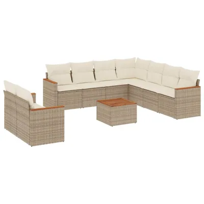 Produktbild von 10-tlg. Garten-Sofagarnitur mit Kissen Beige Poly Rattan