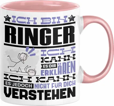 Produktbild von Ringer Geschenk Kaffee-Tasse Geschenkidee für Ringer Ich Bin Ringer Ich Kann Es Dir Erklären Jedoch Nicht Für Dich Verstehen Spruch Lustig (Rosa)