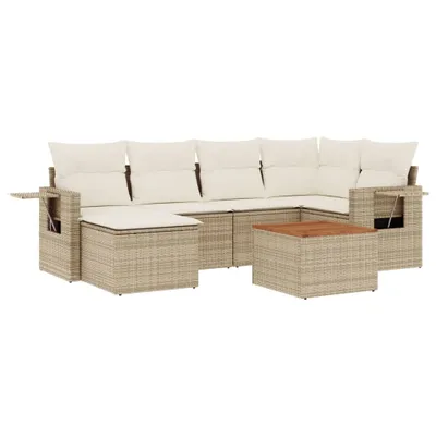 Produktbild von 7-tlg. Garten-Sofagarnitur mit Kissen Beige Poly Rattan